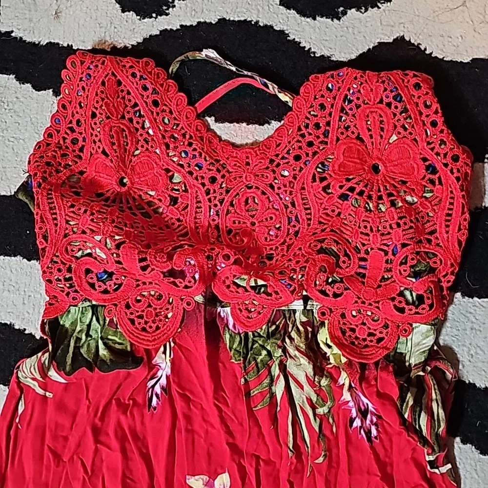Chilean Tropical Easter Island Red Sundress M L - Picture 6 of 6